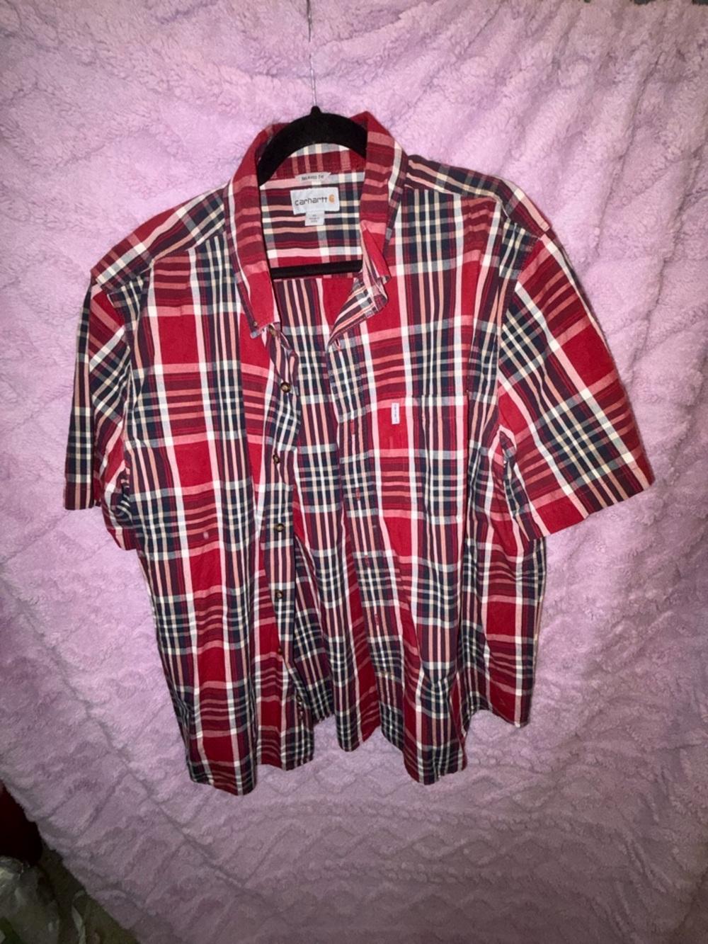 Carhartt Red and Black Plaid Short-Sleeve Button-Down Shirt